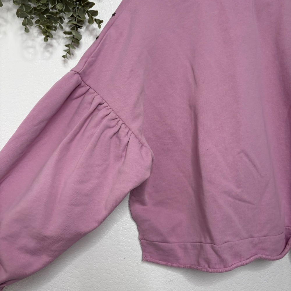 Abound Womens Purple Star Studded Puff Sleeve Distressed Cotton Sweatshirt M - Picture 7 of 7